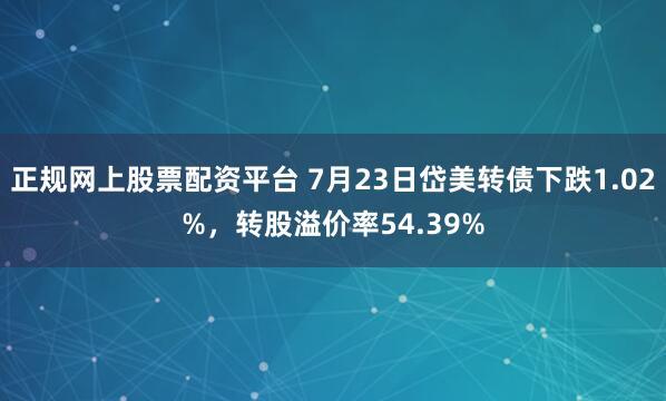 正规网上股票配资平台 7月23日岱美转债下跌1.02%，转股溢价率54.39%